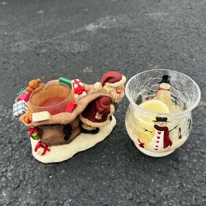 Festive Santa Candle Holder Set